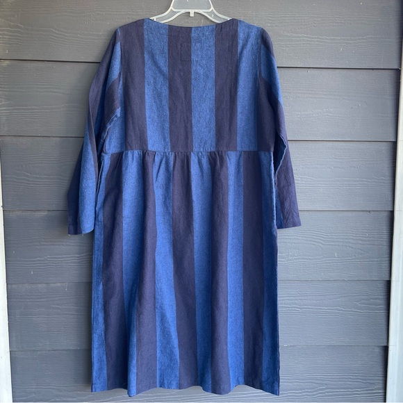 Ichi antiquities blue stripe oversized dress OSFM lagenlook Japan linen 1J - Picture 3 of 5